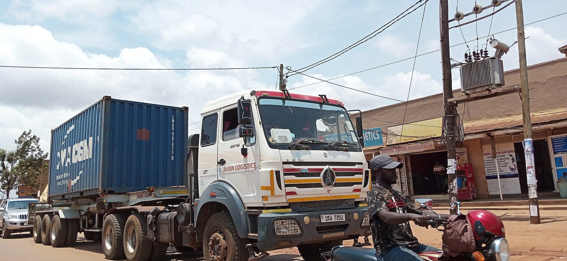 Container truck passing through a Ugandan town